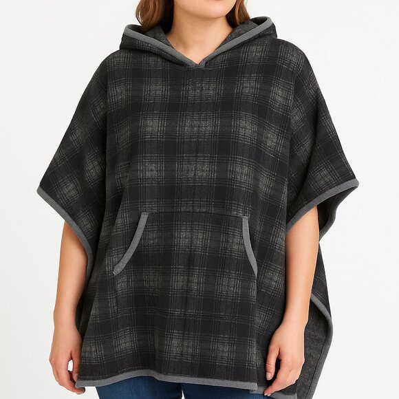 Eddie Bauer Hooded Poncho Cape Women's Size Medium/Large Oversized Plaid Sweater - Picture 11 of 11
